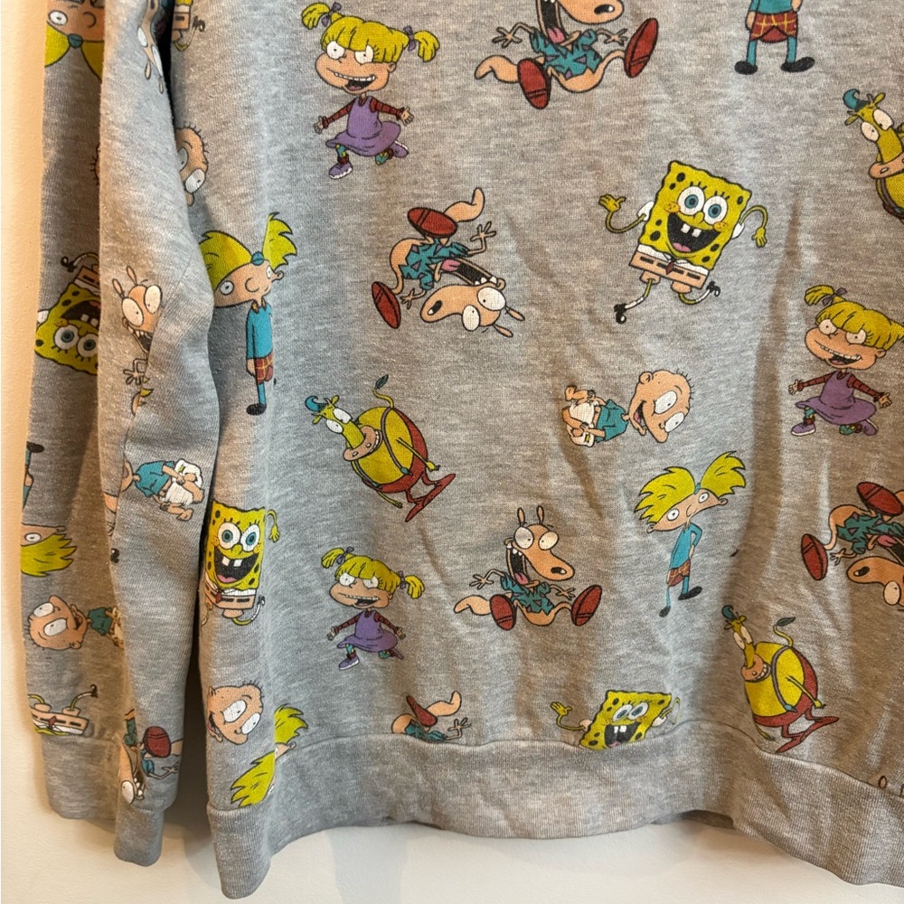 Gray 90s Cartoon Theme Sweatshirt SpongeBob Rocco's Modern Hey Arnold medium - Picture 6 of 8